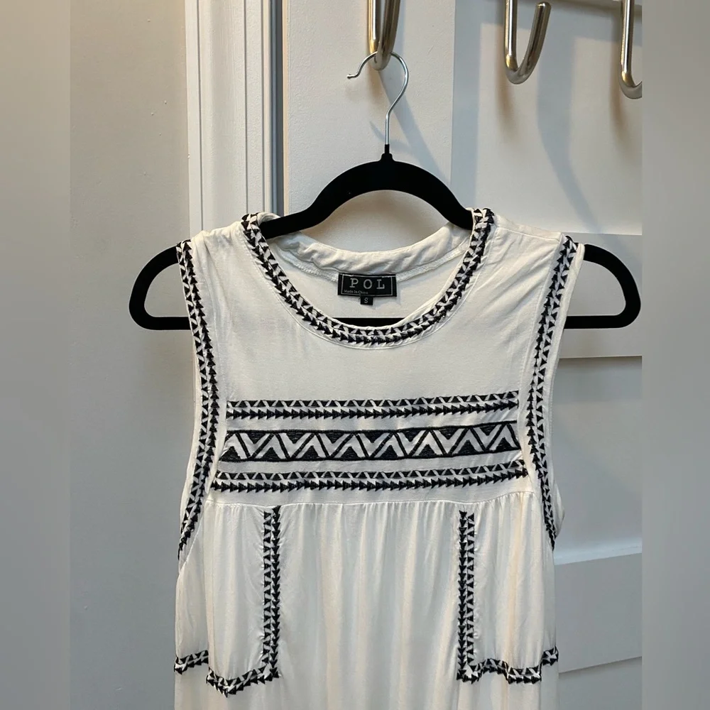 POL black and white soft mini babydoll dress with embroidered details - Picture 5 of 5